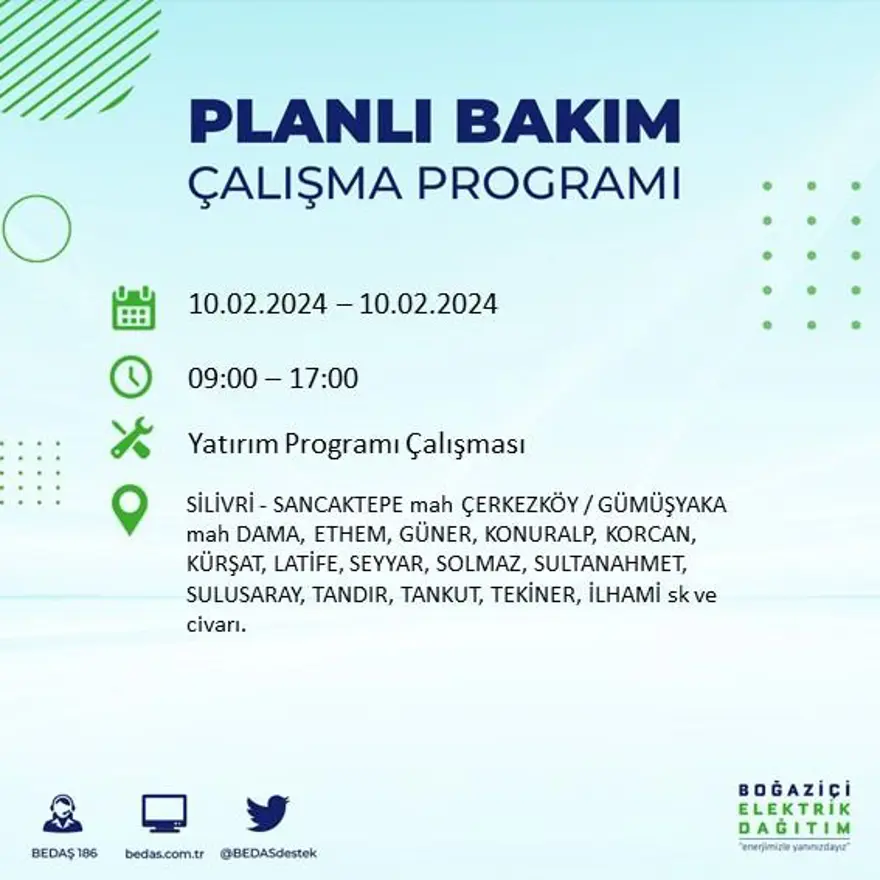 İstanbul'un 17 ilçesinde elektrik kesintisi yaşanacak: Elektrikler ne zaman gelecek? (10 Şubat BEDAŞ kesinti programı) 33 İstanbul'un 17 ilçesinde elektrik kesintisi yaşanacak: Elektrikler ne zaman gelecek? (10 Şubat BEDAŞ kesinti programı) 33