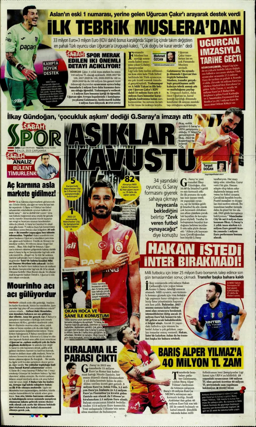"Transfer çılgınlığı" (3 Eylül spor manşetleri) 14