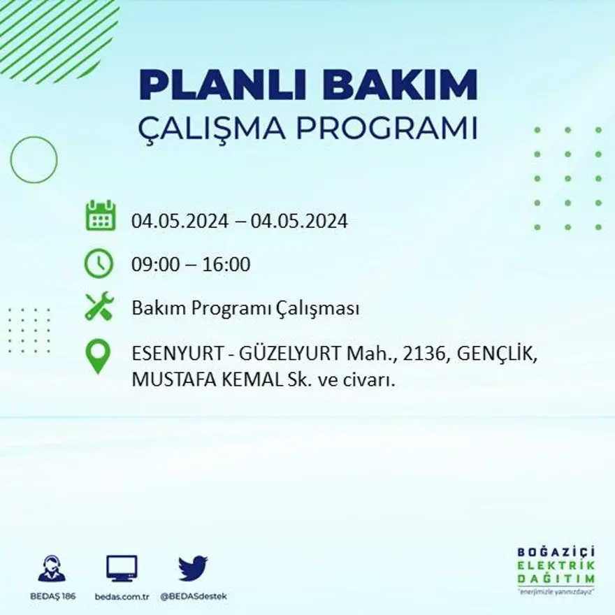 İstanbul'un 17 ilçesinde elektrik kesintisi: Elektrikler ne zaman gelecek? (4 Mayıs tarihli BEDAŞ kesinti programı) 19 İstanbul'un 17 ilçesinde elektrik kesintisi: Elektrikler ne zaman gelecek? (4 Mayıs tarihli BEDAŞ kesinti programı) 19