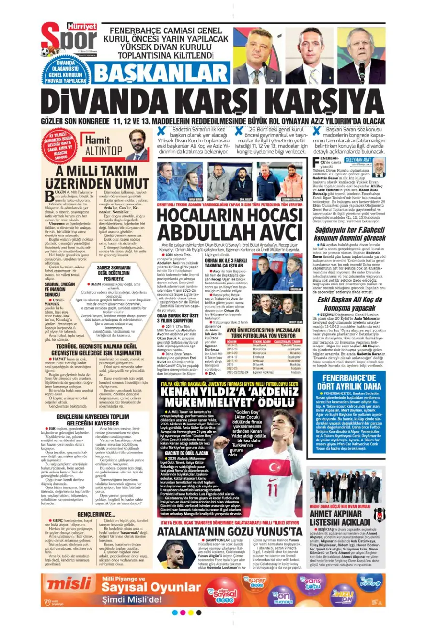 "Savic derbisi" (17 Ekim 2025 spor manşetleri) 6
