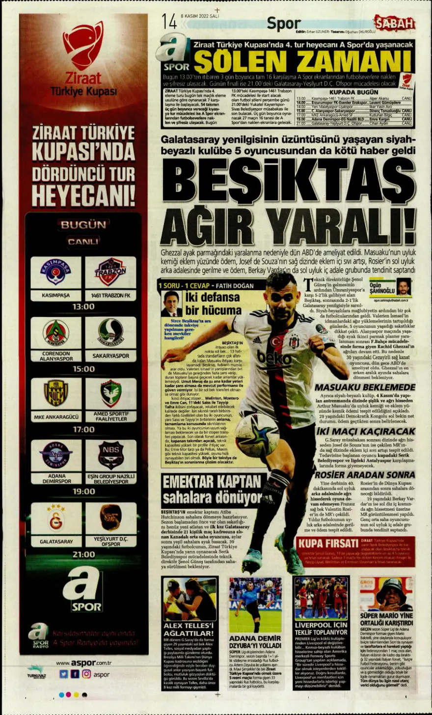 Günün spor manşetleri (8 Kasım 2022) 8