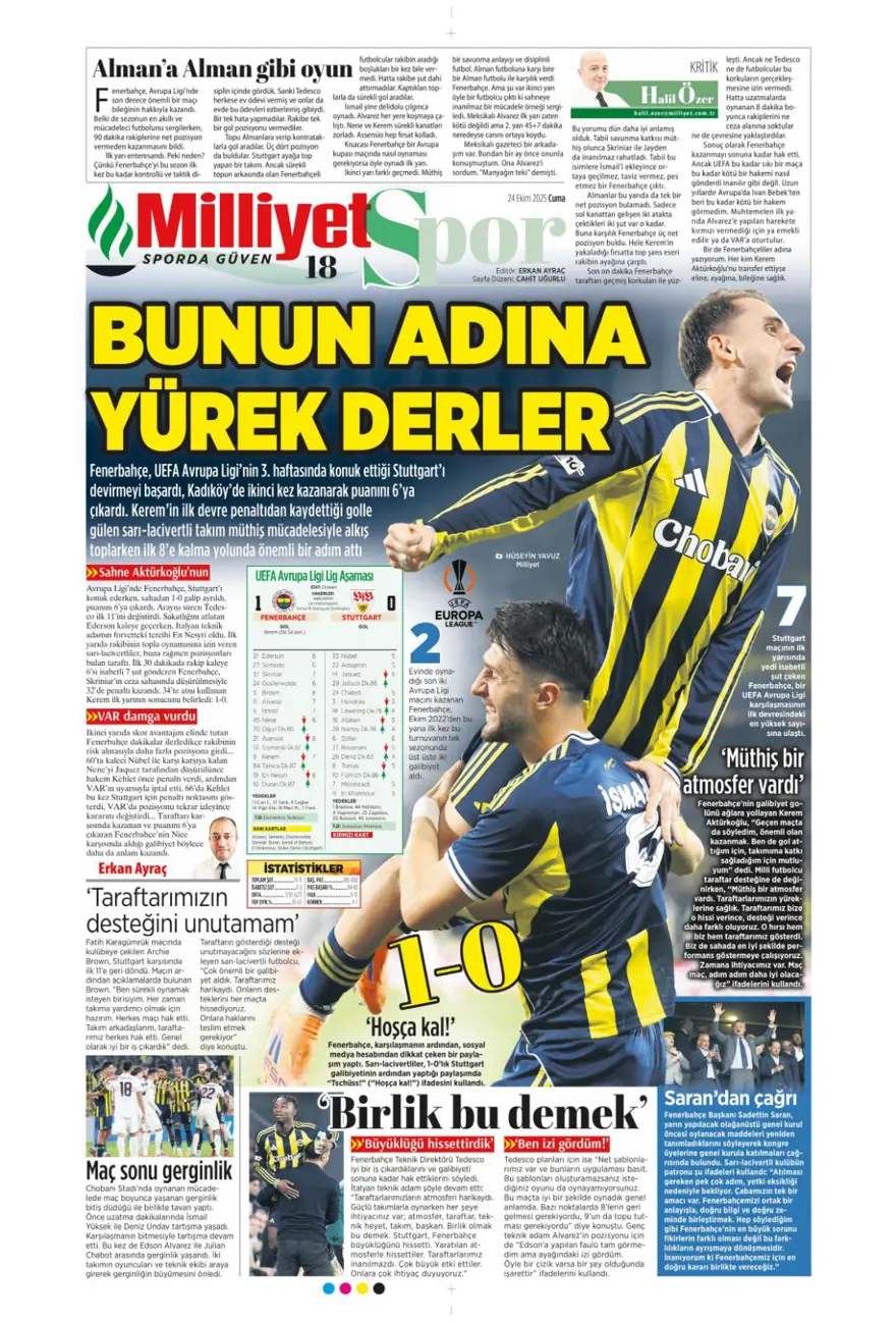 "Kadıköy canavarı" (24 Ekim 2025 spor manşetleri) 16