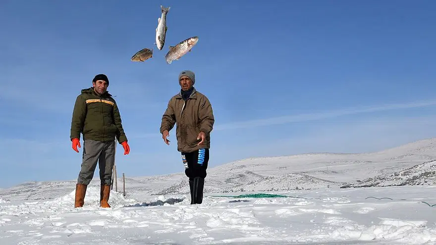 Donan Çıldır Gölü'nde Eskimo usulü balık avı 10
