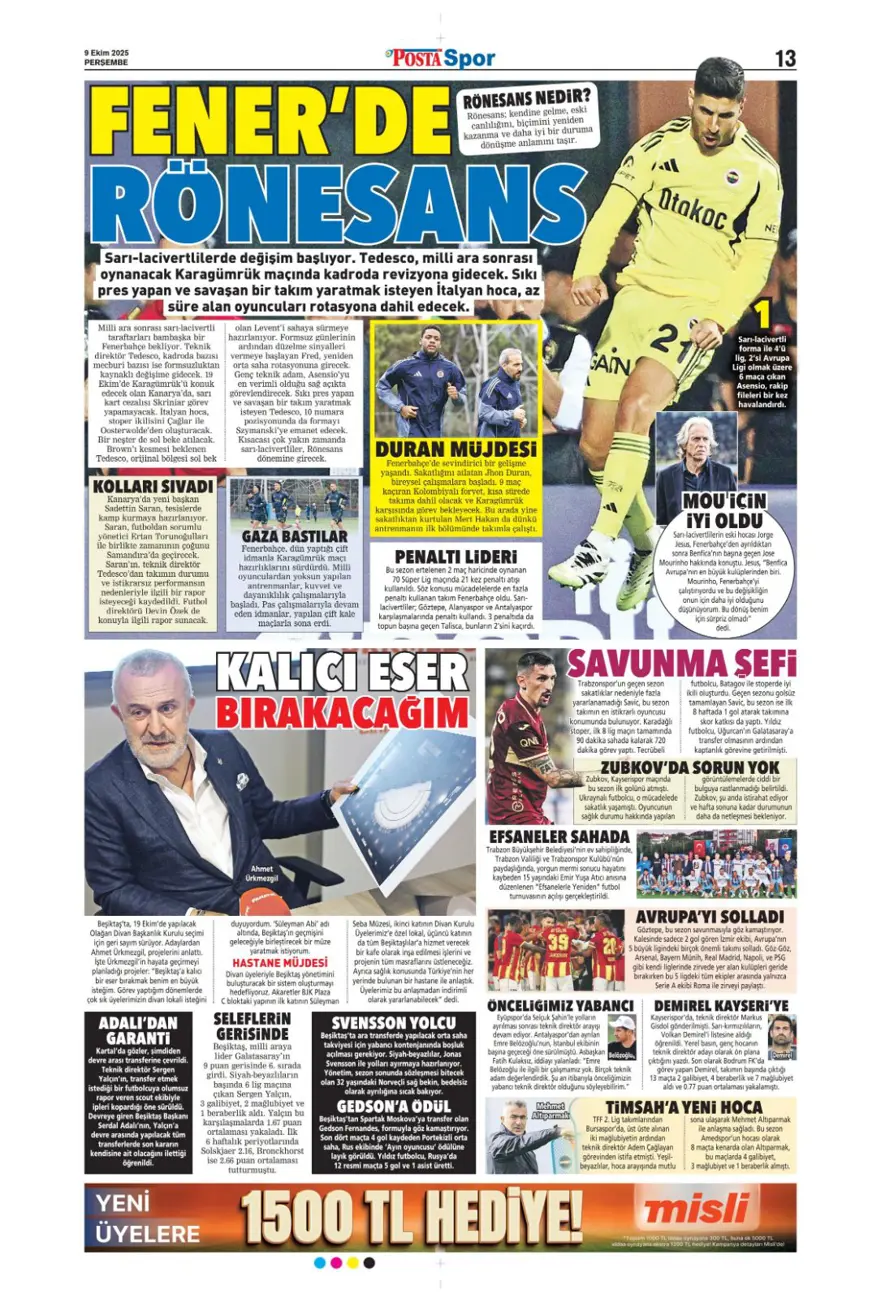 "Milano'da Hakan görüşmesi" (9 Ekim 2025 spor manşetleri) 13 "Milano'da Hakan görüşmesi" (9 Ekim 2025 spor manşetleri) 13