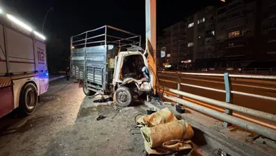 Kamyonet yön tabelasına çarptı, sürücü yaralandı