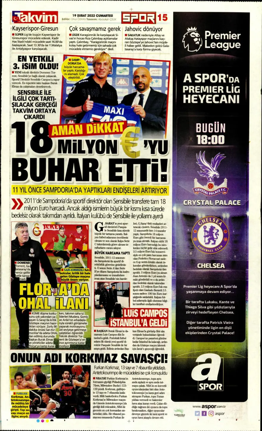 Günün spor manşetleri (19 Şubat 2022) 18