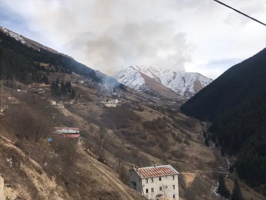 Rize'de Gölyayla köyünde çıkan yangına müdahale devam ediyor: 9 ev zarar gördü 12