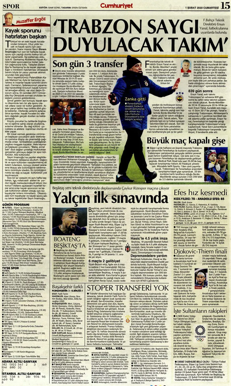 Günün spor manşetleri (1 Şubat 2020) 3