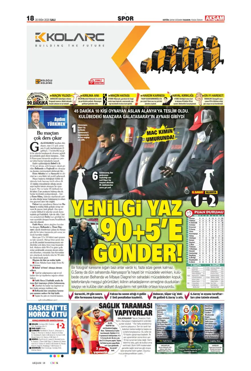 Günün spor manşetleri (20 Ekim 2020) 1