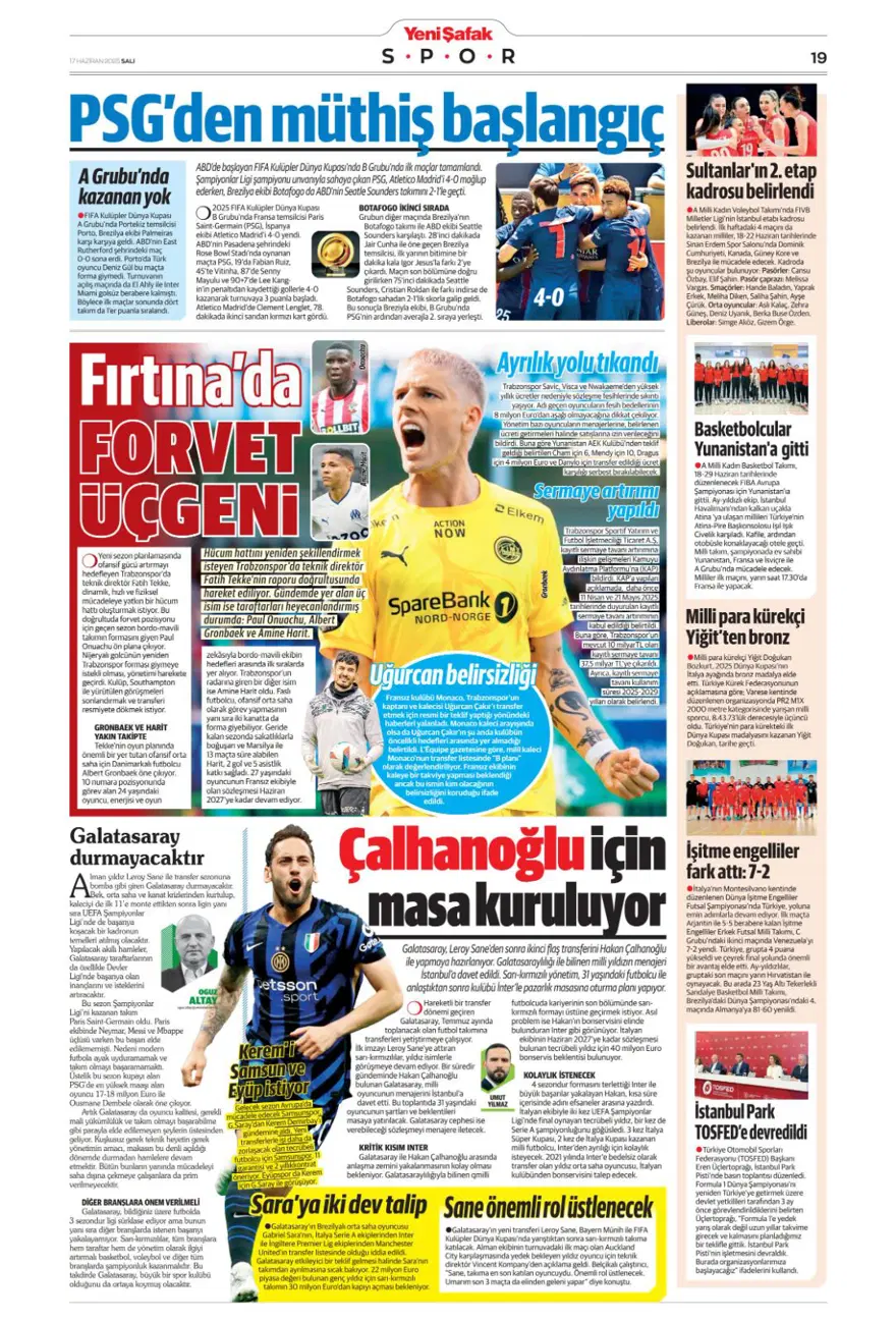 "Çalhanoğlu geri sayımı" (17 Haziran 2025 spor manşetleri) 34