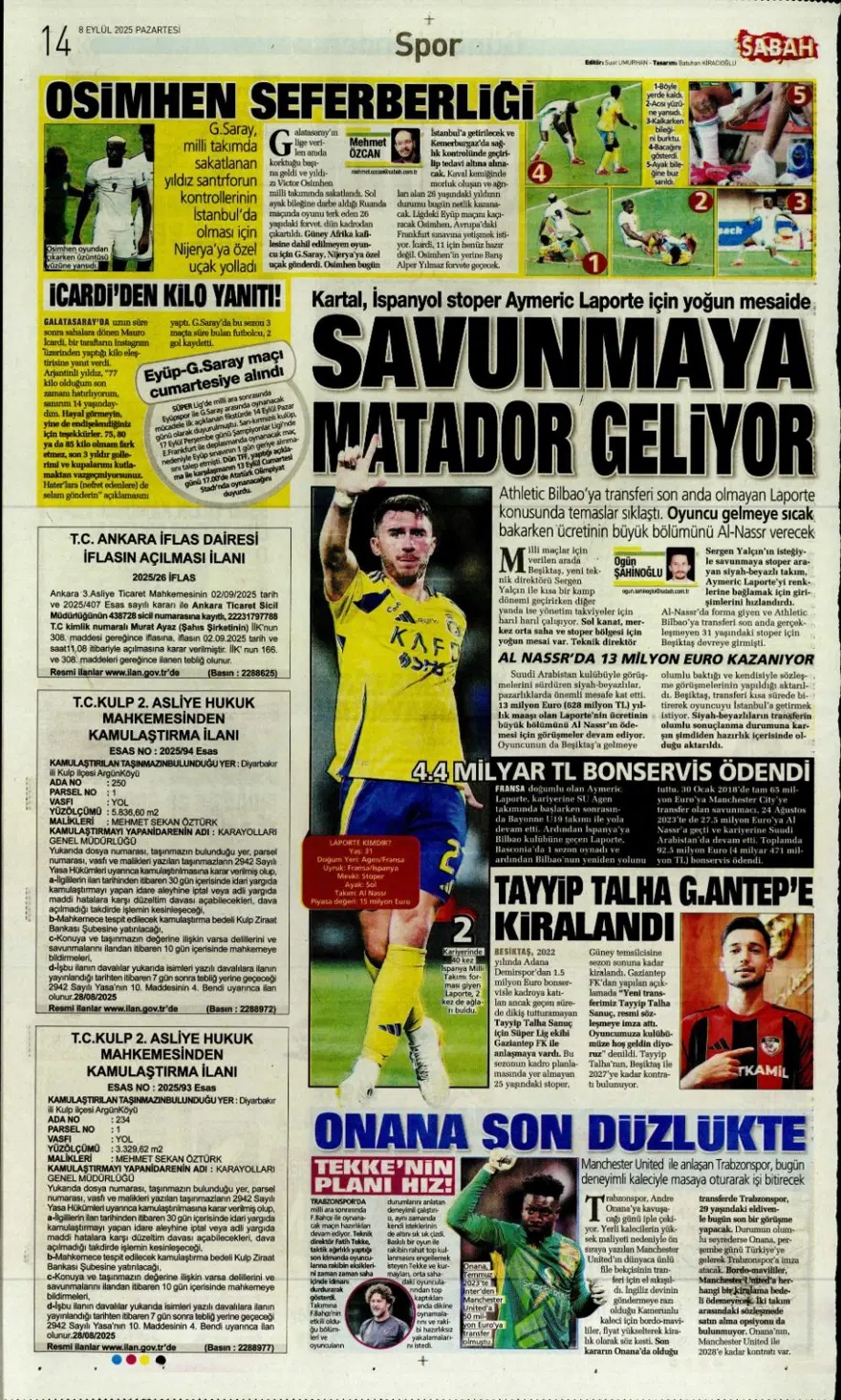 "Bozgun gecesi" (8 Eylül spor manşetleri) 15 "Bozgun gecesi" (8 Eylül spor manşetleri) 15