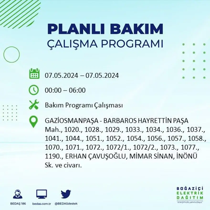İstanbul'un 23 ilçesinde elektrik kesintisi: Elektrikler ne zaman gelecek? (7 Mayıs tarihli BEDAŞ kesinti programı) 37 İstanbul'un 23 ilçesinde elektrik kesintisi: Elektrikler ne zaman gelecek? (7 Mayıs tarihli BEDAŞ kesinti programı) 37