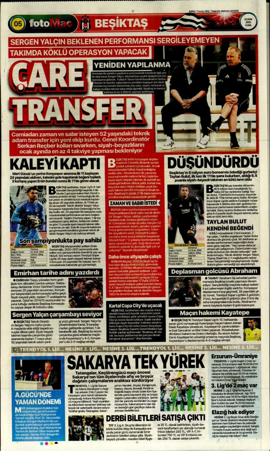 "Kadıköy canavarı" (24 Ekim 2025 spor manşetleri) 9