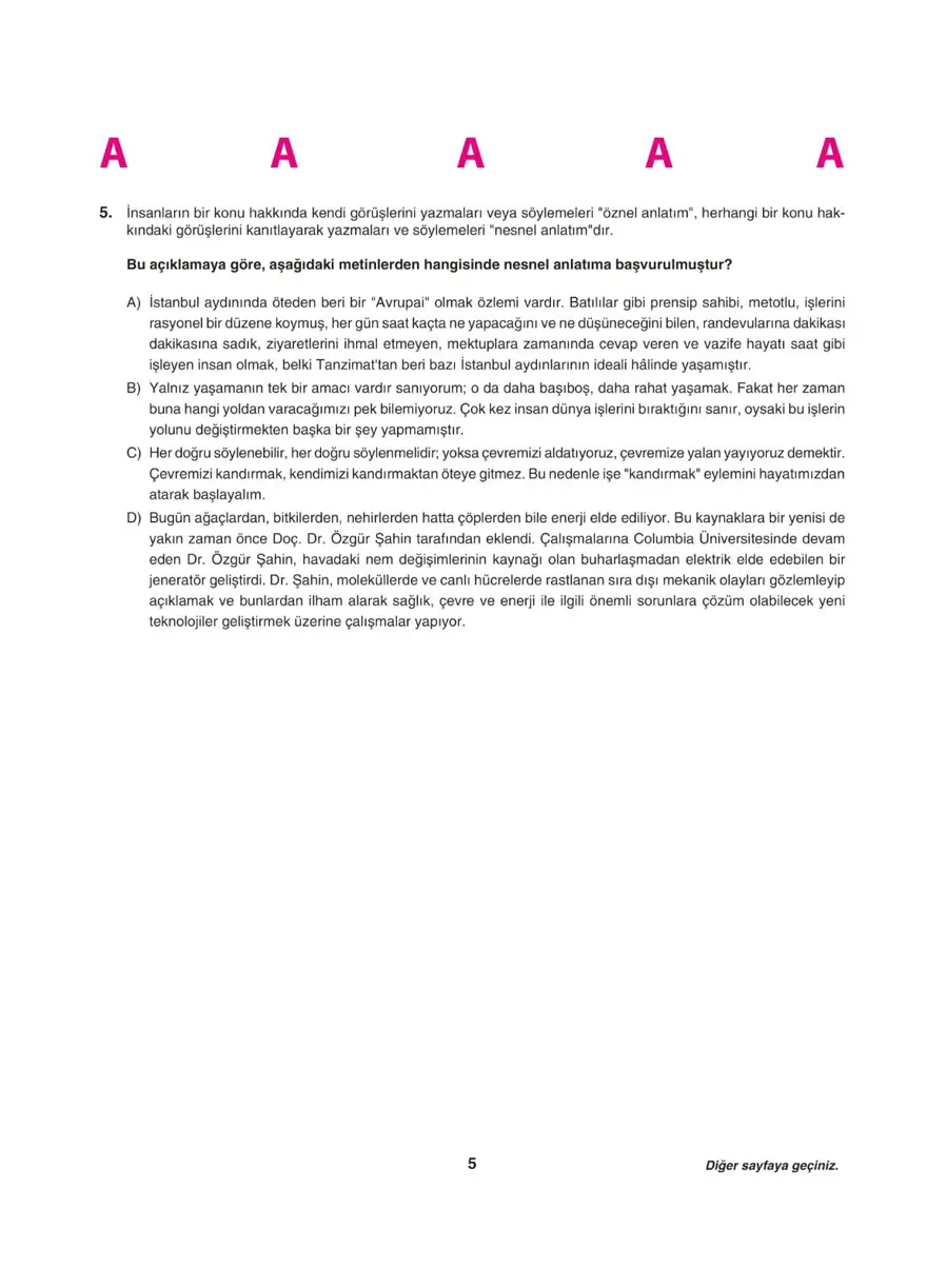 Uğur Okulları LGS deneme sınavı (Sözel bölüm) 4