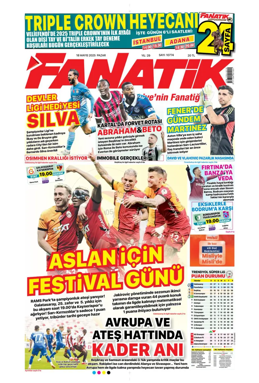 "Devler Ligi hediyesi Silva" (18 Mayıs 2025 spor manşetleri) 3 "Devler Ligi hediyesi Silva" (18 Mayıs 2025 spor manşetleri) 3