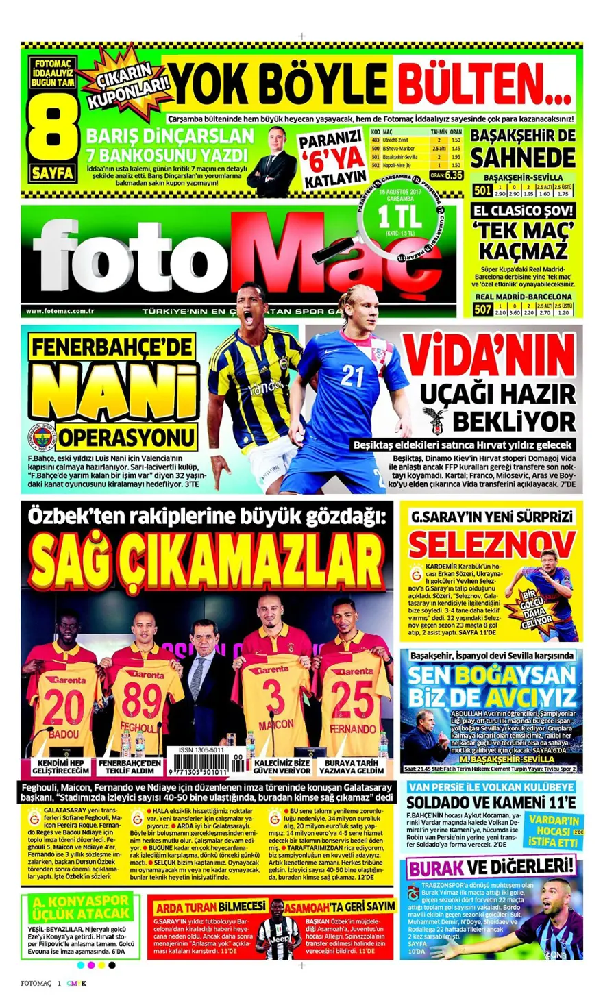 Günün spor gazeteleri (Transfer haberleri - 16 Ağustos 2017) 