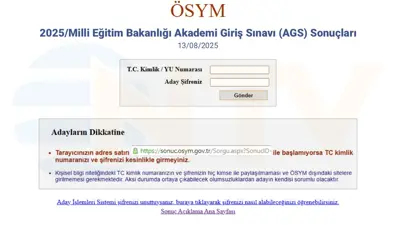 AÇIKLANDI | AGS sonuçları osym.gov.tr sorgulama sayfası 2025: MEB-AGS sınav sonuçları puan ve sıralama ekranı