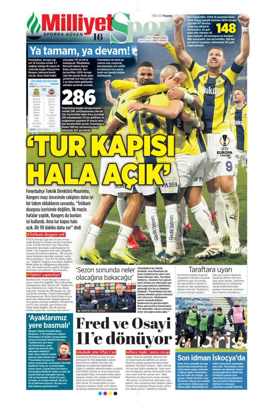 "Haydi Fener turla gel" (13 Mart 2025 spor manşetleri) 23