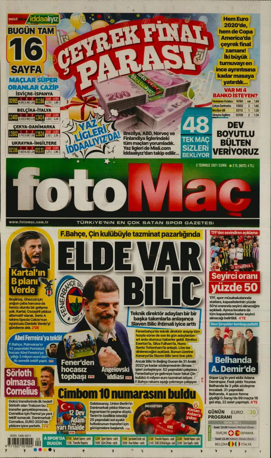 Günün spor manşetleri (2 Temmuz 2021) 