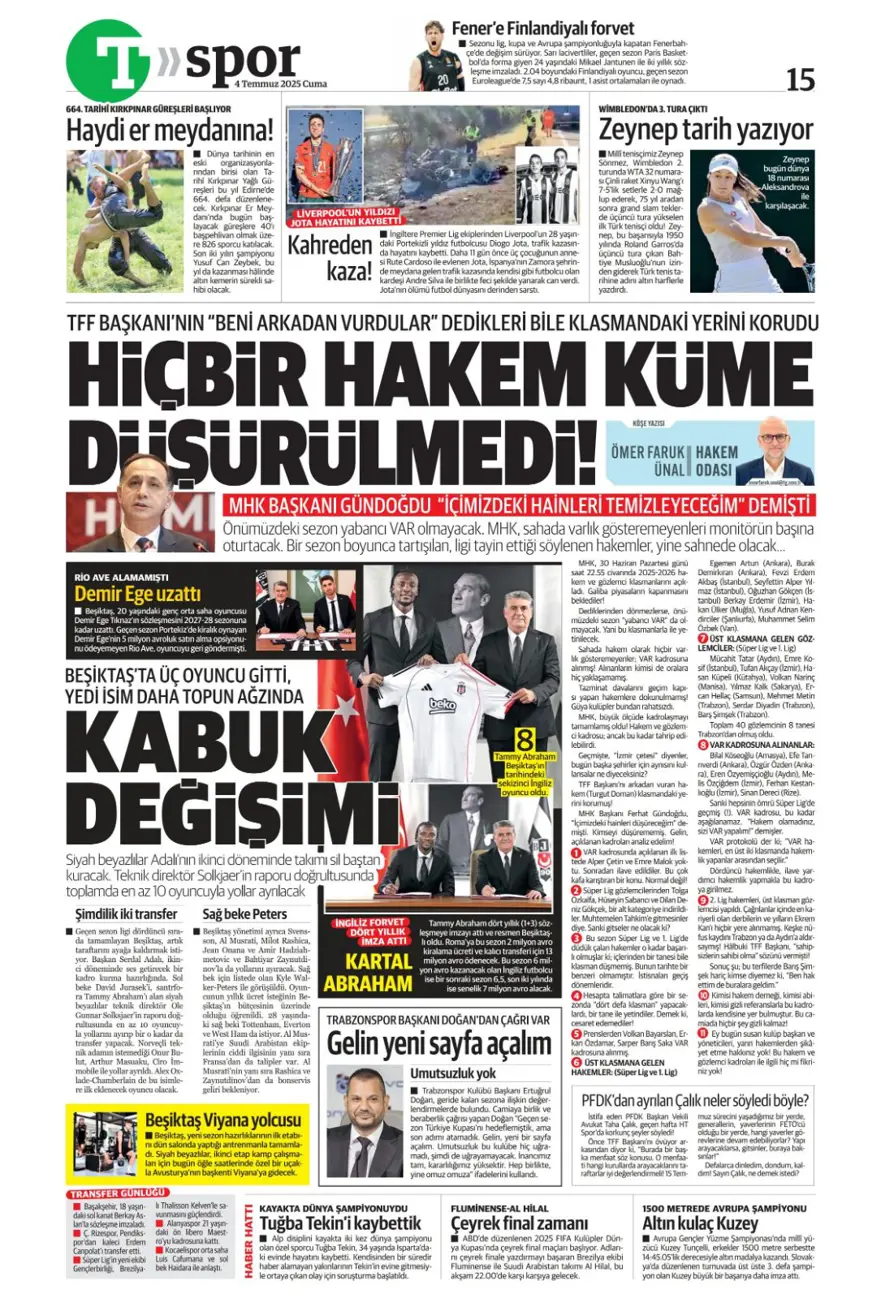 "Kale artık İrfan Can'ın" (4 Temmuz 2025 spor manşetleri) 17