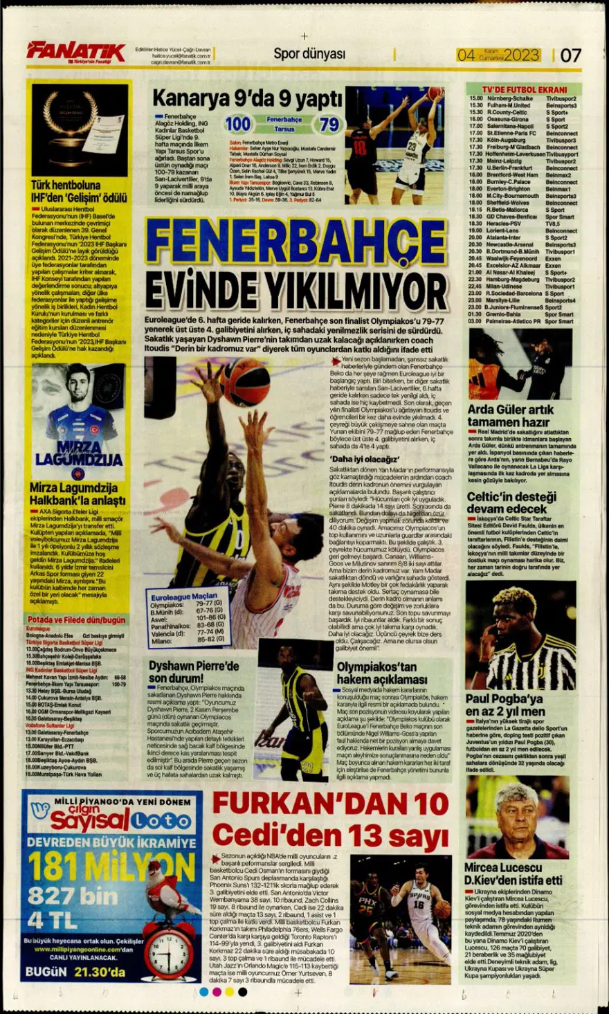 "Hesap farklı hedef aynı" (4 Kasım 2023 spor manşetleri) 16