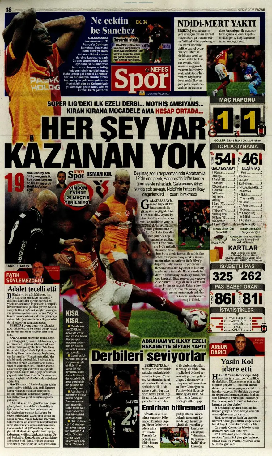 "Kartal salladı, Aslan yıkılmadı" (5 Ekim 2025 spor manşetleri) 12
