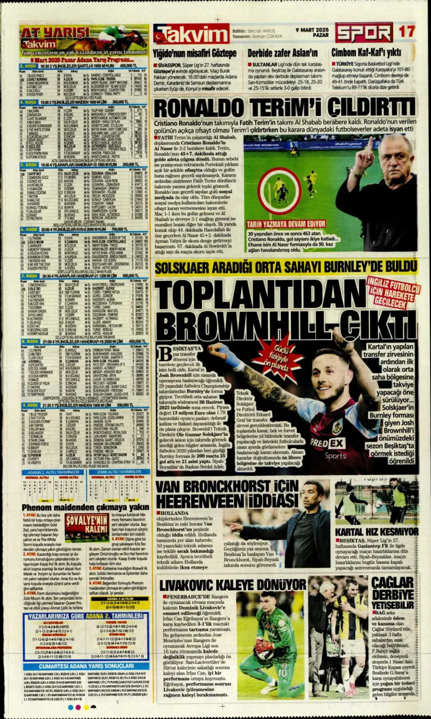 "1 numaralı büyük plan" (9 Mart 2025 spor manşetleri) 12