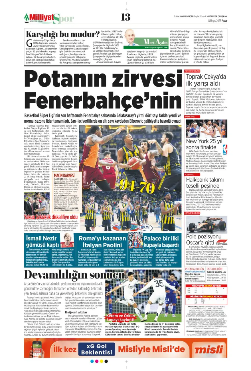 "Devler Ligi hediyesi Silva" (18 Mayıs 2025 spor manşetleri) 12 "Devler Ligi hediyesi Silva" (18 Mayıs 2025 spor manşetleri) 12