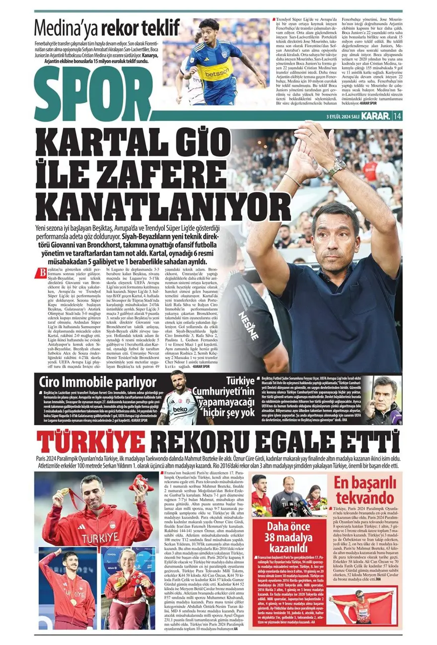 "100 milyon euroluk golcü" (3 Eylül 2024 spor manşetleri) 7