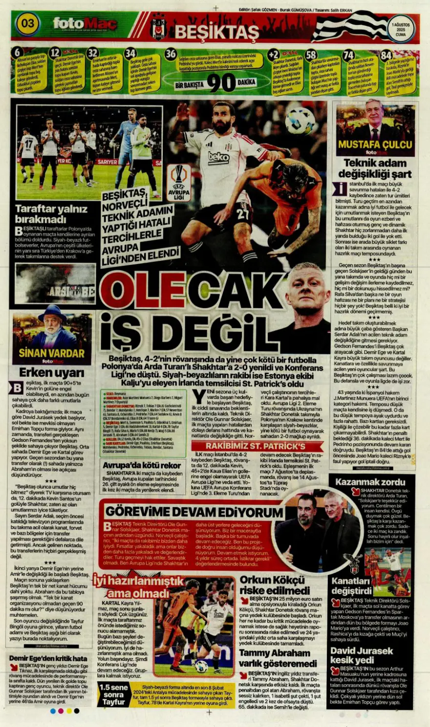 "Her yer karanlık" (1 Ağustos 2025 spor manşetleri) 6