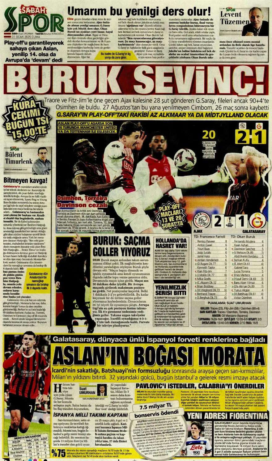 "İki play-off, bir off" (31 Ocak 2025 spor manşetleri) 27 "İki play-off, bir off" (31 Ocak 2025 spor manşetleri) 27