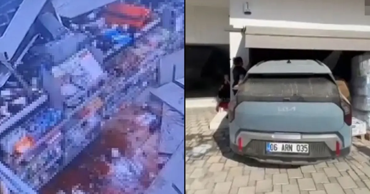 Otomobil markete daldı. Çalışan ve müşteriler ölümden döndü