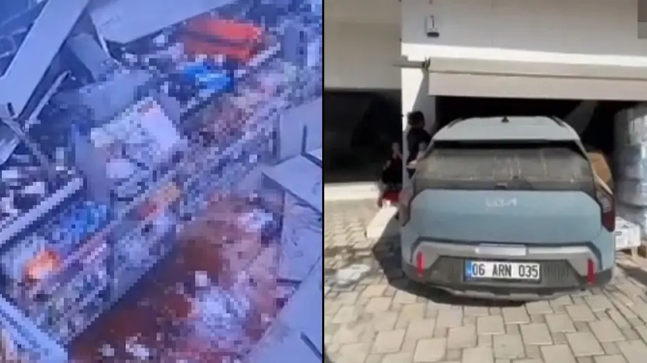 Otomobil markete daldı. Çalışan ve müşteriler ölümden döndü