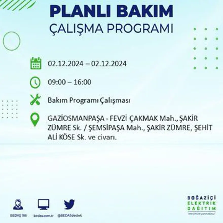 İstanbul'un 20 ilçesinde elektrik kesintisi: Elektrikler ne zaman gelecek? BEDAŞ 2 Aralık kesinti programını paylaştı 22 İstanbul'un 20 ilçesinde elektrik kesintisi: Elektrikler ne zaman gelecek? BEDAŞ 2 Aralık kesinti programını paylaştı 22