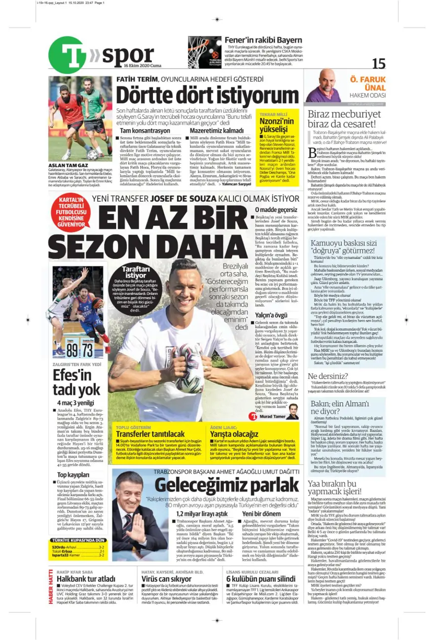Günün spor manşetleri (16 Ekim 2020) 15