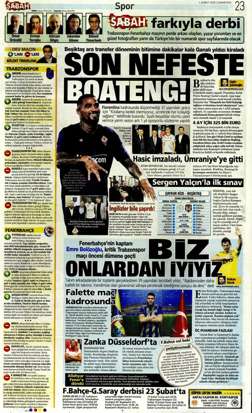 Günün spor manşetleri (1 Şubat 2020) 12