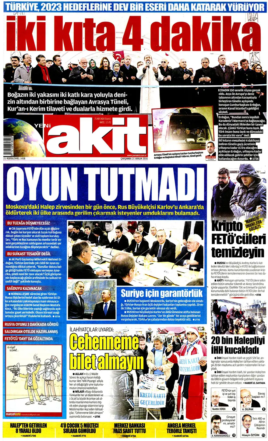 Günün gazete manşetleri - 21 Aralık 2016 14