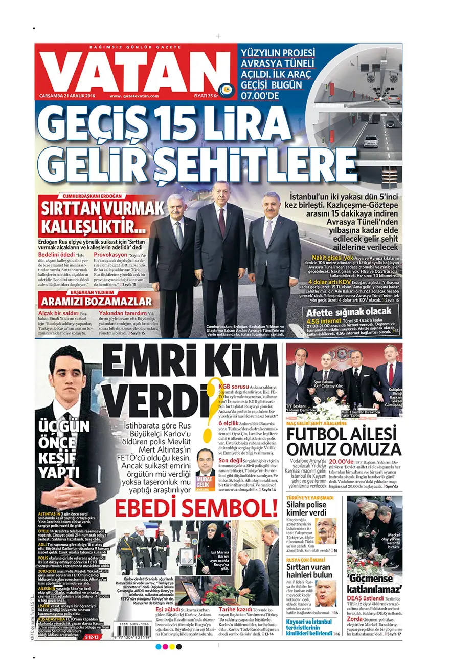Günün gazete manşetleri - 21 Aralık 2016 1