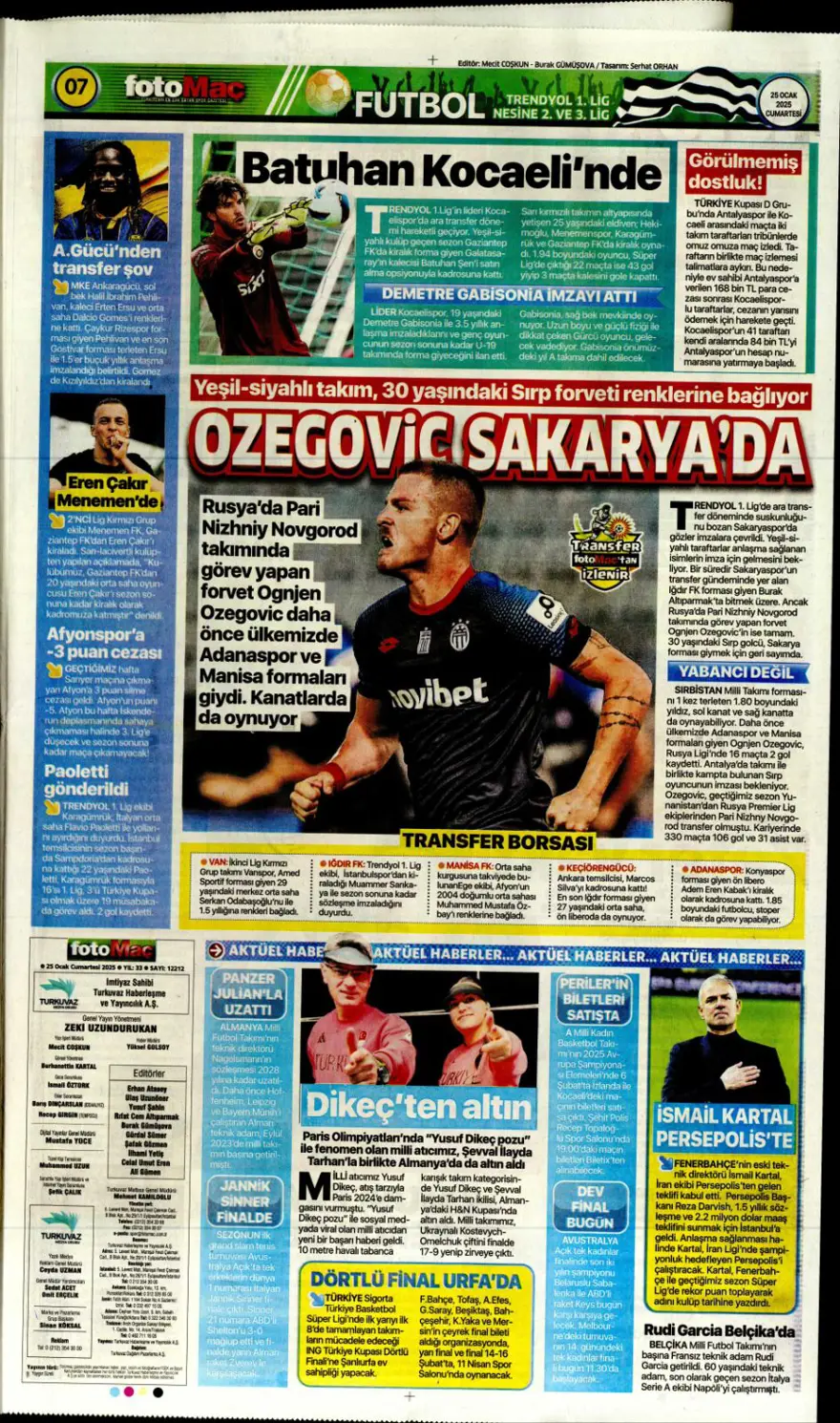 "Aslan'dan Talisca atağı" (25 Ocak 2025 spor manşetleri) 18