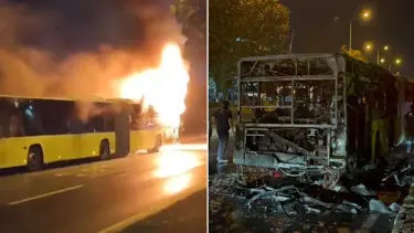 Başakşehir'de seyir halindeki İETT otobüsü alev alev yandı