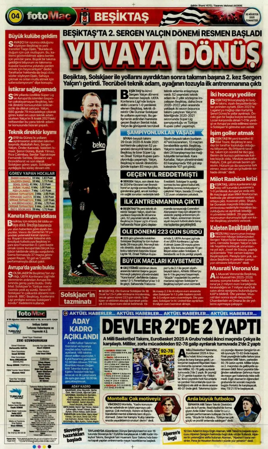"Beklenen son" (30 Ağustos spor manşetleri) 5