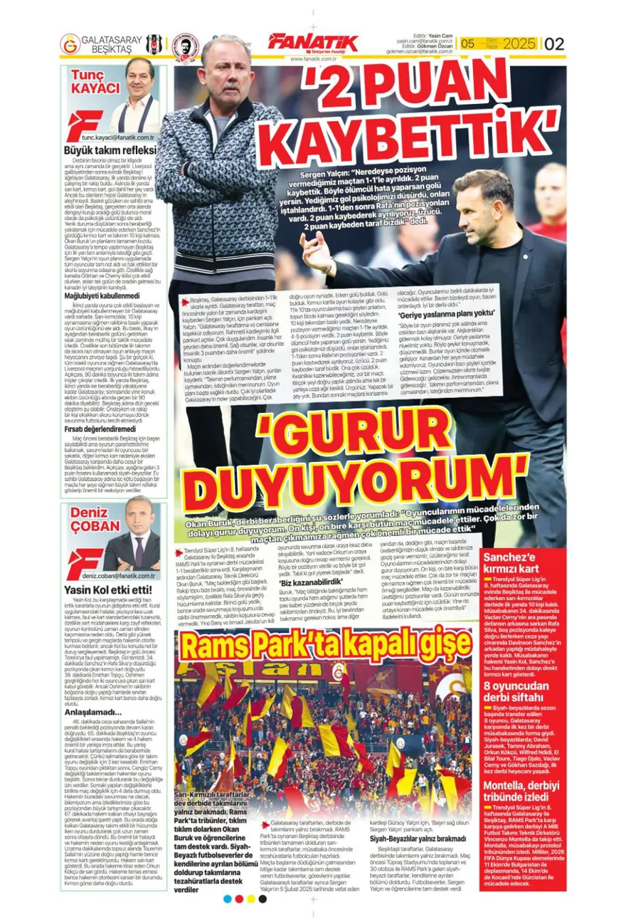 "Kartal salladı, Aslan yıkılmadı" (5 Ekim 2025 spor manşetleri) 1