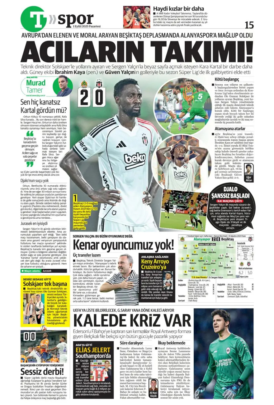 "Acıların takımı" (1 Eylül spor manşetleri) 22