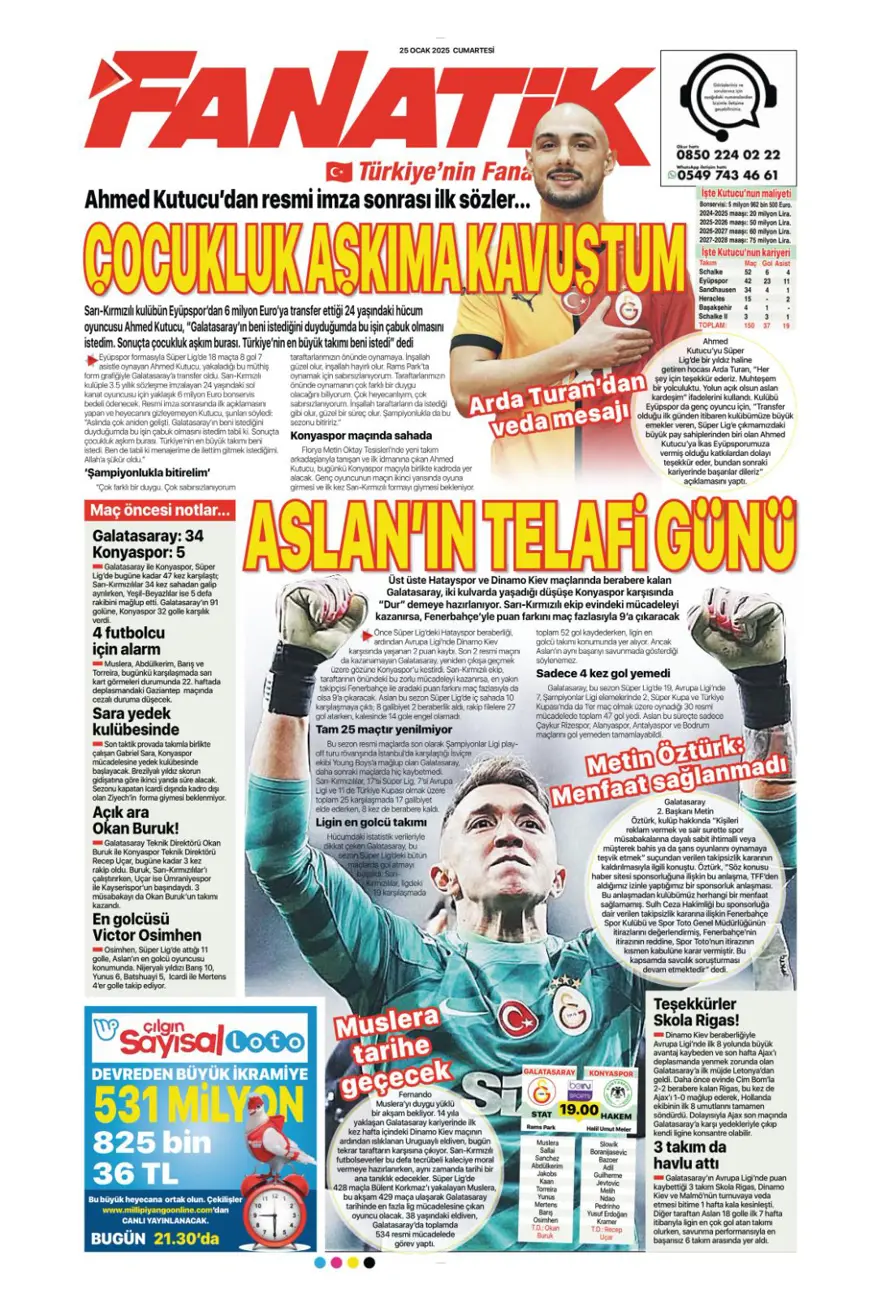 "Aslan'dan Talisca atağı" (25 Ocak 2025 spor manşetleri) 11