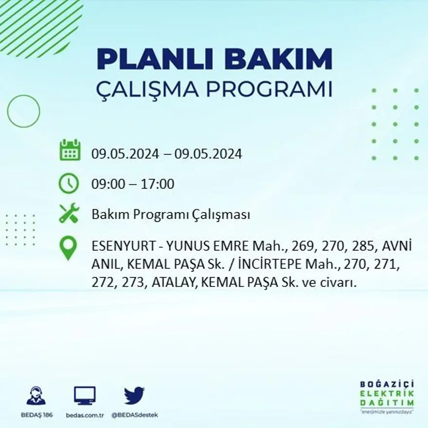 İstanbul'un 18 ilçesinde elektrik kesintisi: Elektrikler ne zaman gelecek? (9 Mayıs tarihli BEDAŞ kesinti programı) 23 İstanbul'un 18 ilçesinde elektrik kesintisi: Elektrikler ne zaman gelecek? (9 Mayıs tarihli BEDAŞ kesinti programı) 23
