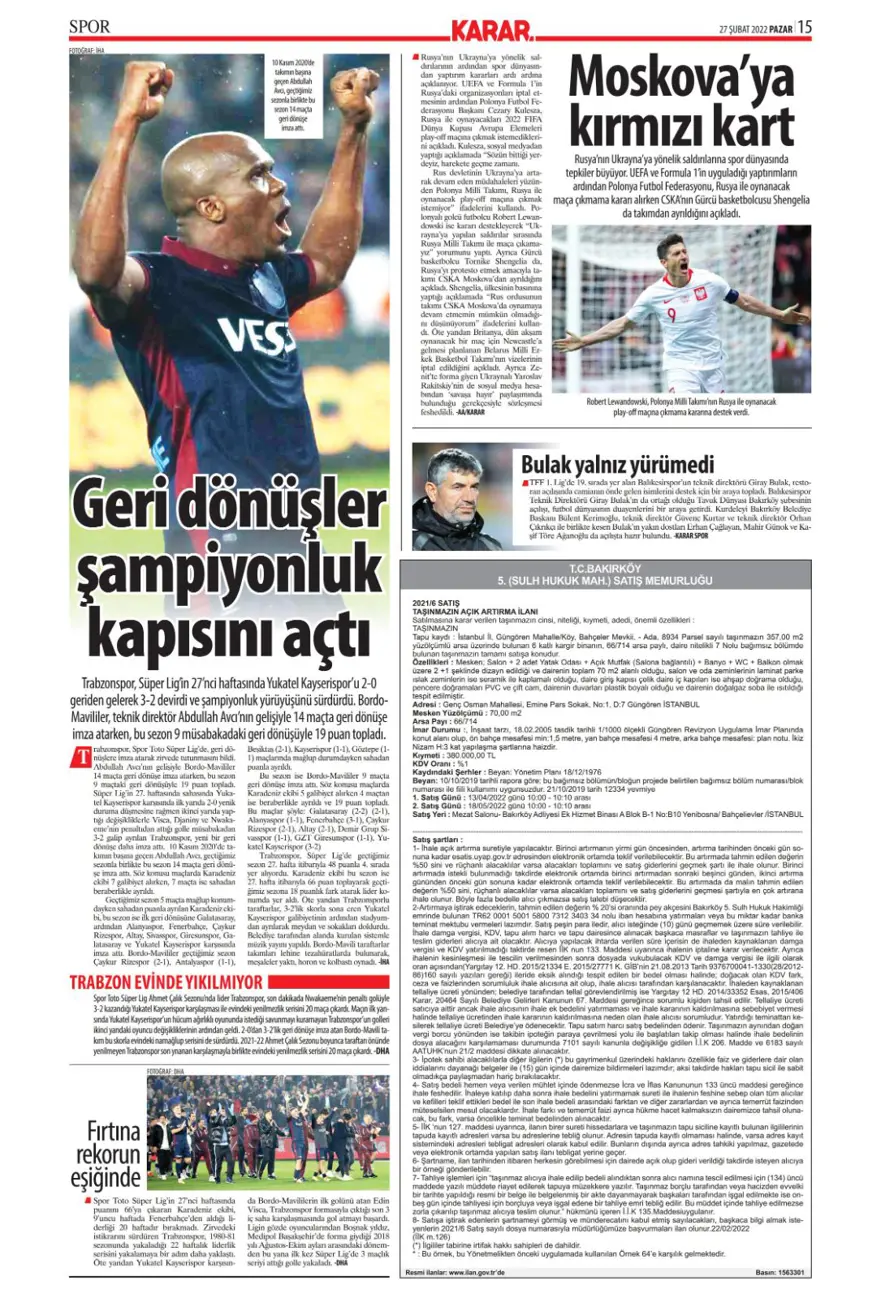 Günün spor manşetleri (27 Şubat 2022) 1