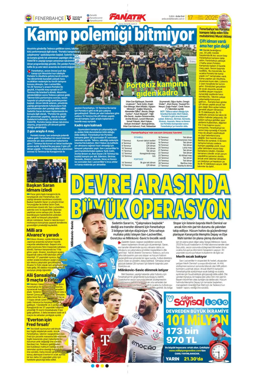 "Savic derbisi" (17 Ekim 2025 spor manşetleri) 1