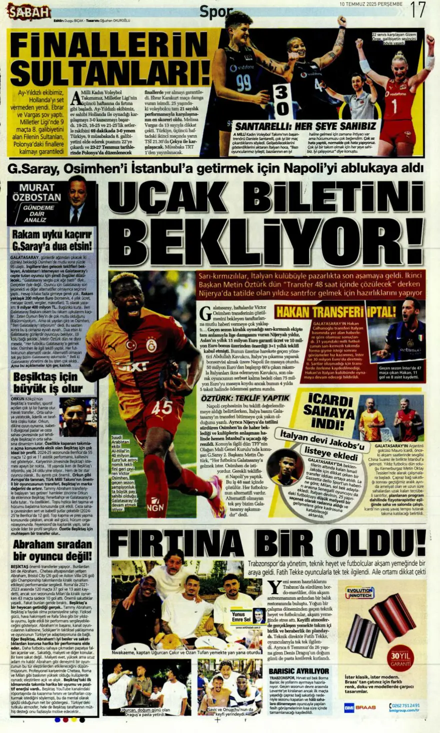 "Fenerbahçe'den Kerem harekatı" (10 Temmuz 2025 spor manşetleri) 18