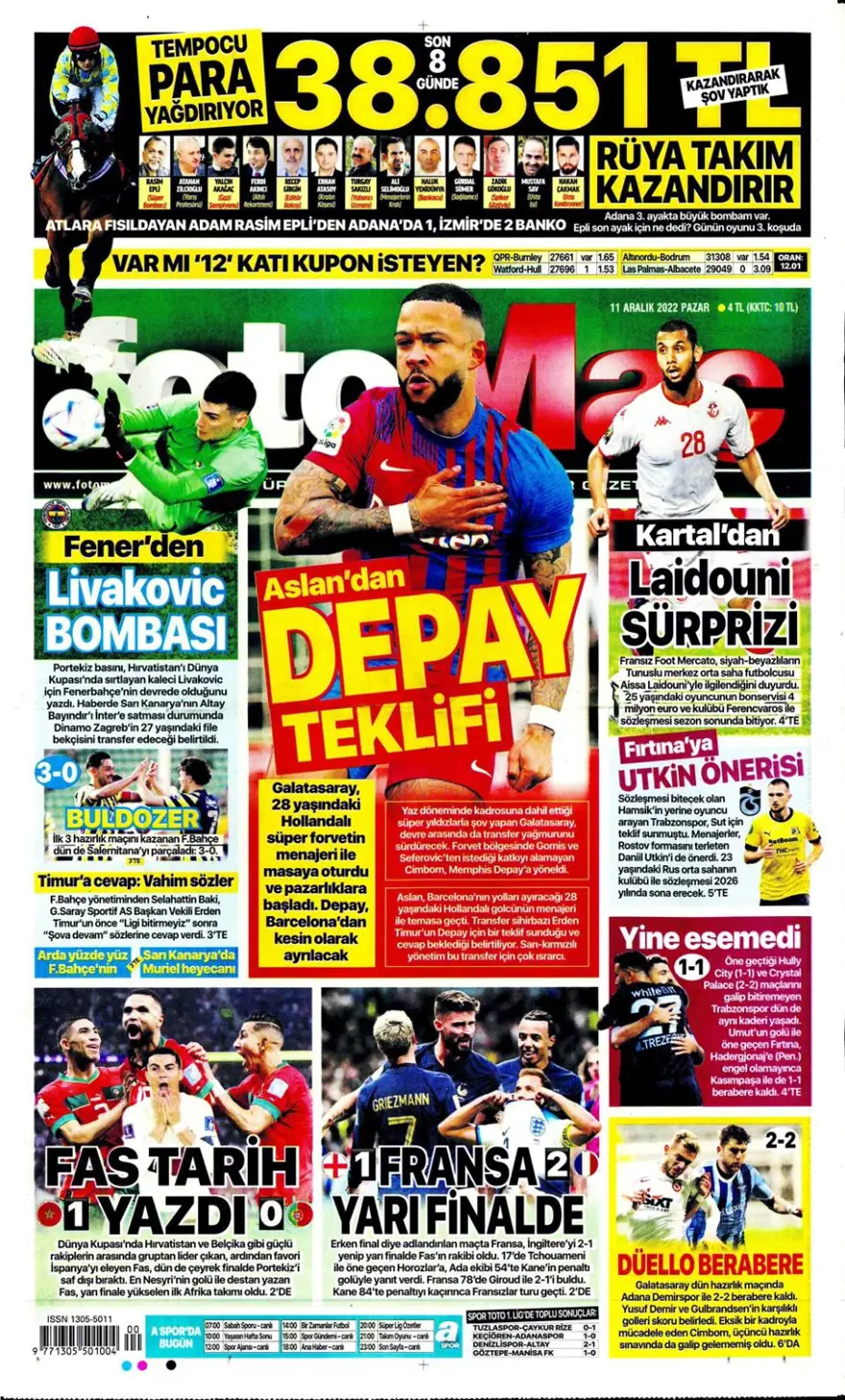 Günün spor manşetleri (11 Aralık 2022) 