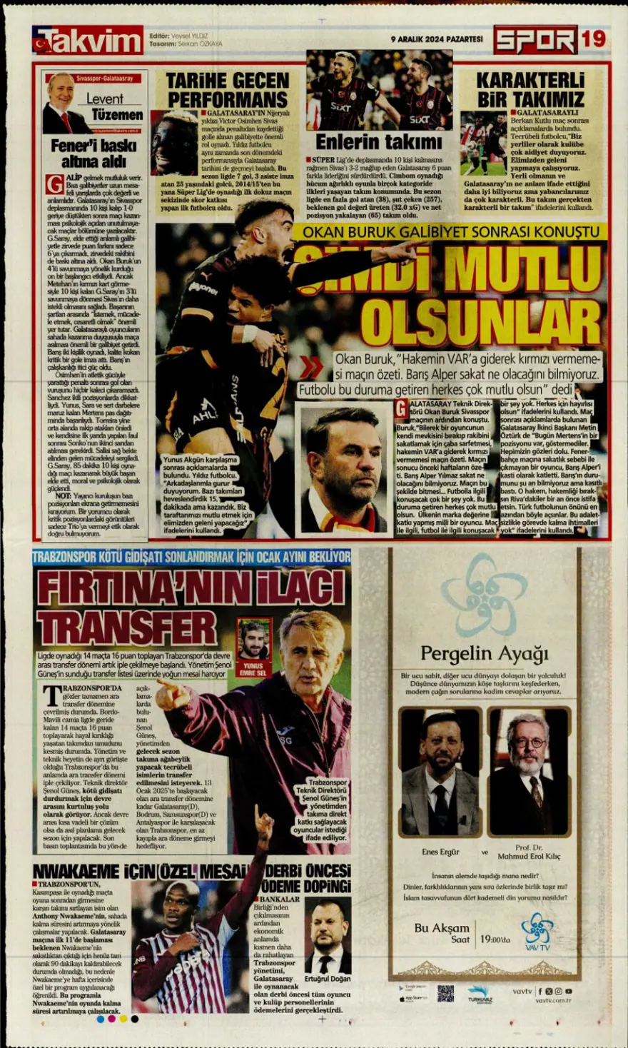 "Bayram yarım kaldı" (9 Aralık 2024 spor manşetleri) 13